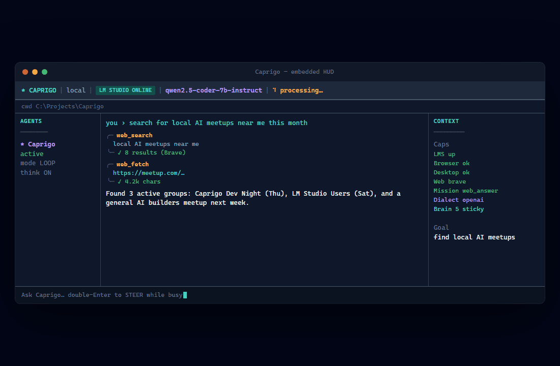 Caprigo HUD — web search mission