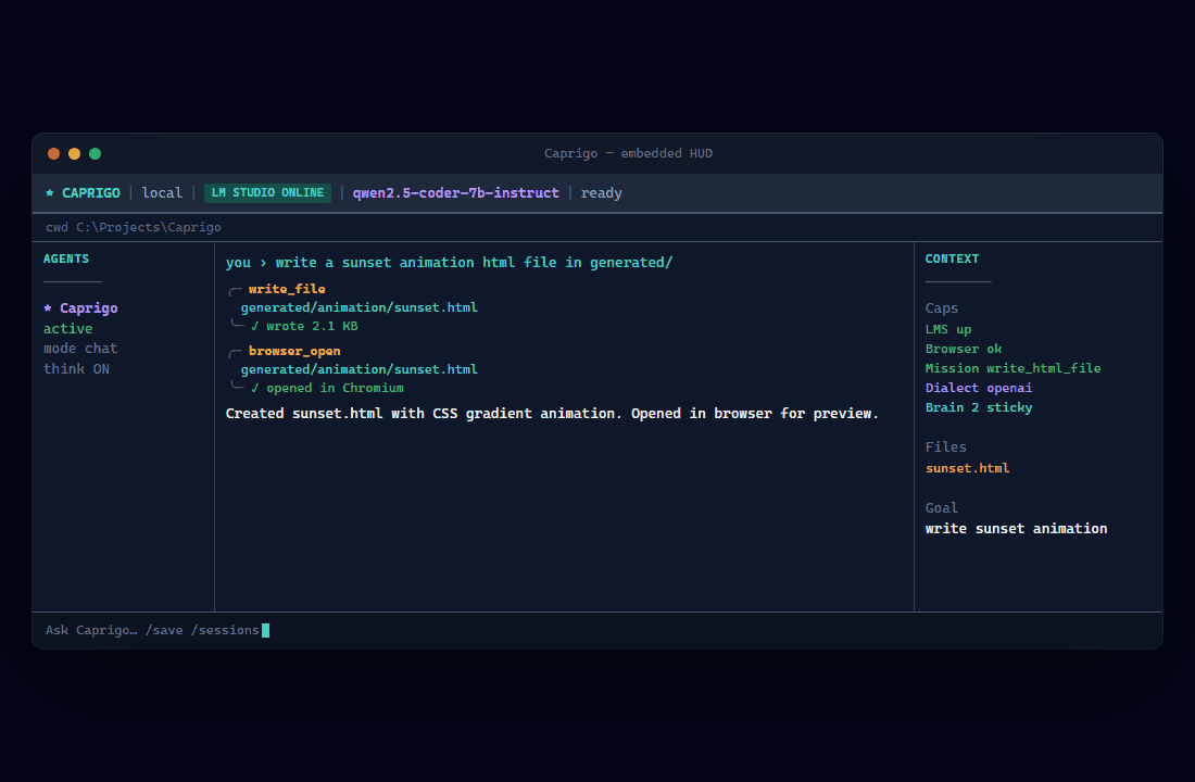 Caprigo HUD — write file mission